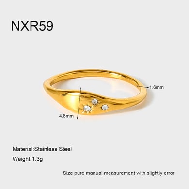 1 Stück einfache, alltägliche, unregelmäßige Form, Edelstahl, goldfarben, Zirkon-Statement-Ringe h5 