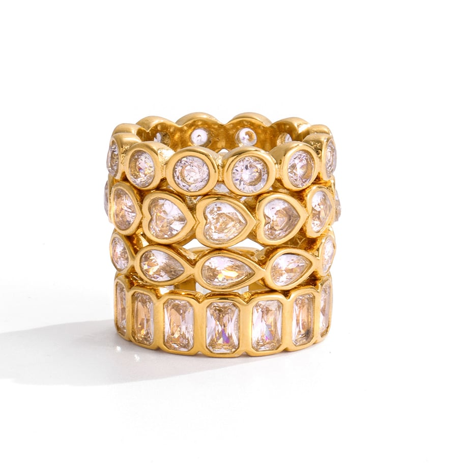 1 Piece Classic Geometric Stainless Steel Gold Color Women's Gemstone Rings Picture6