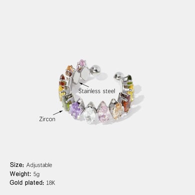 1 Piece Luxurious Circle Stainless Steel Gemstone Ring h5 