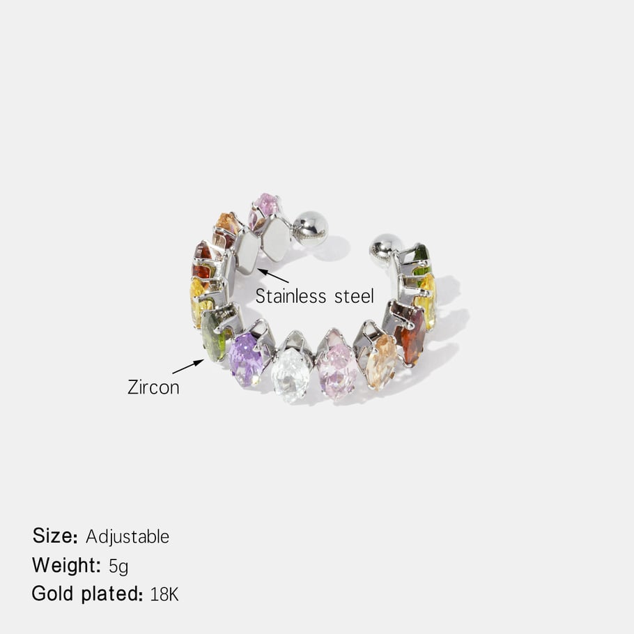 1 Piece Luxurious Circle Stainless Steel Gemstone Ring 