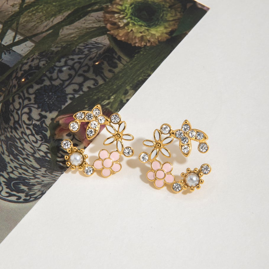 1 Piece Gorgeous Flower Stainless Steel Gold Color Women's Stud Earrings Picture5