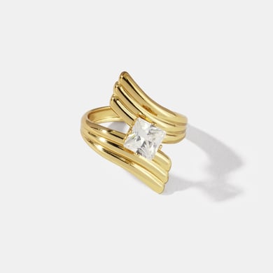 1 Piece Irregular Shape Zircon Stainless Steel  Gold Color Gemstone Ring h5 
