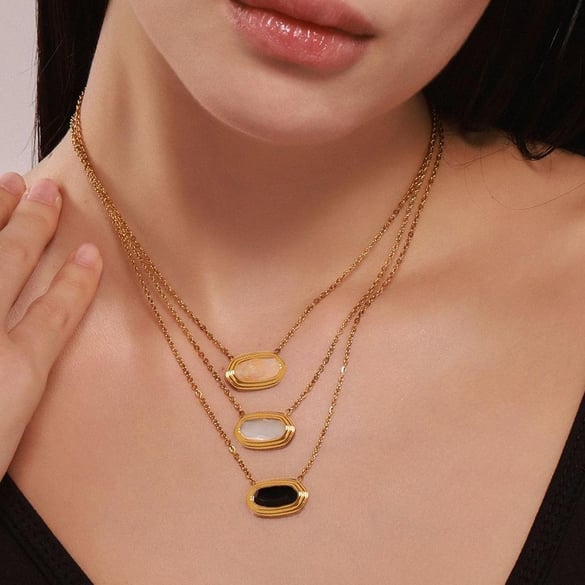 1 Stück Elegante Sechseck Edelstahl Gold Farbe Naturstein Damen Anhänger Halsketten 2