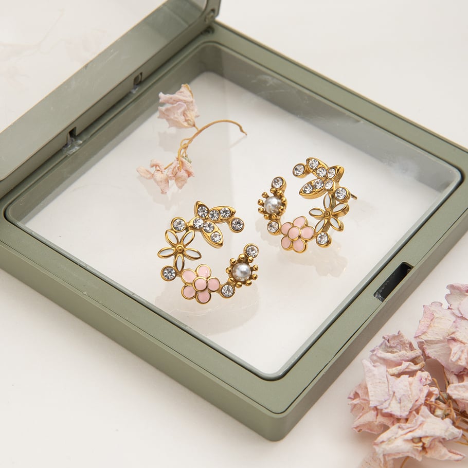 1 Piece Gorgeous Flower Stainless Steel Gold Color Women's Stud Earrings Picture7