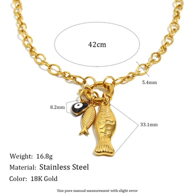 1 Piece Summer Fish Stainless Steel Gold Color Women's Pendant Necklaces h5 Picture2