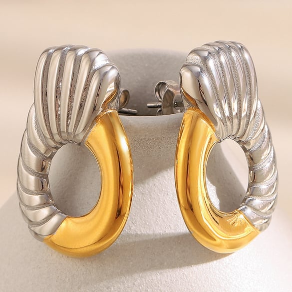 1 Pair Casual Circle Stainless Steel Gold Color Women's Stud Earrings 2