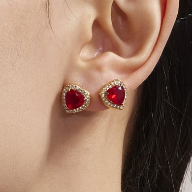 Luxurious Series Red Heart Zircon Stainless Steel Women's Jewelry Sets h5 Picture4