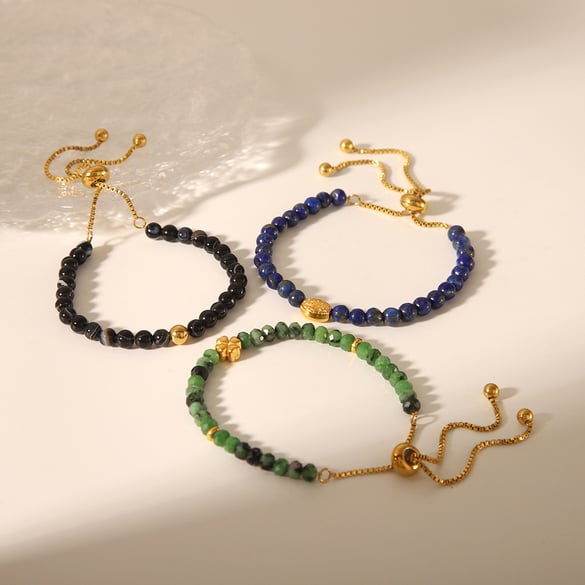1 Piece Ethnic Beads Stainless Steel Gold Color Natural Stone Women's Beaded Bracelets 2