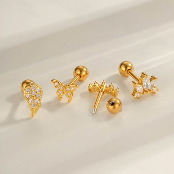 1 Piece Butterfly Copper Gold Color Zircon Piercing Earring