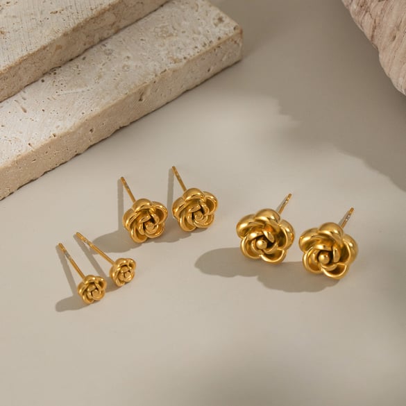 1 Pair Simple Series Flower Stainless Steel Gold Color Women's Stud Earrings 2