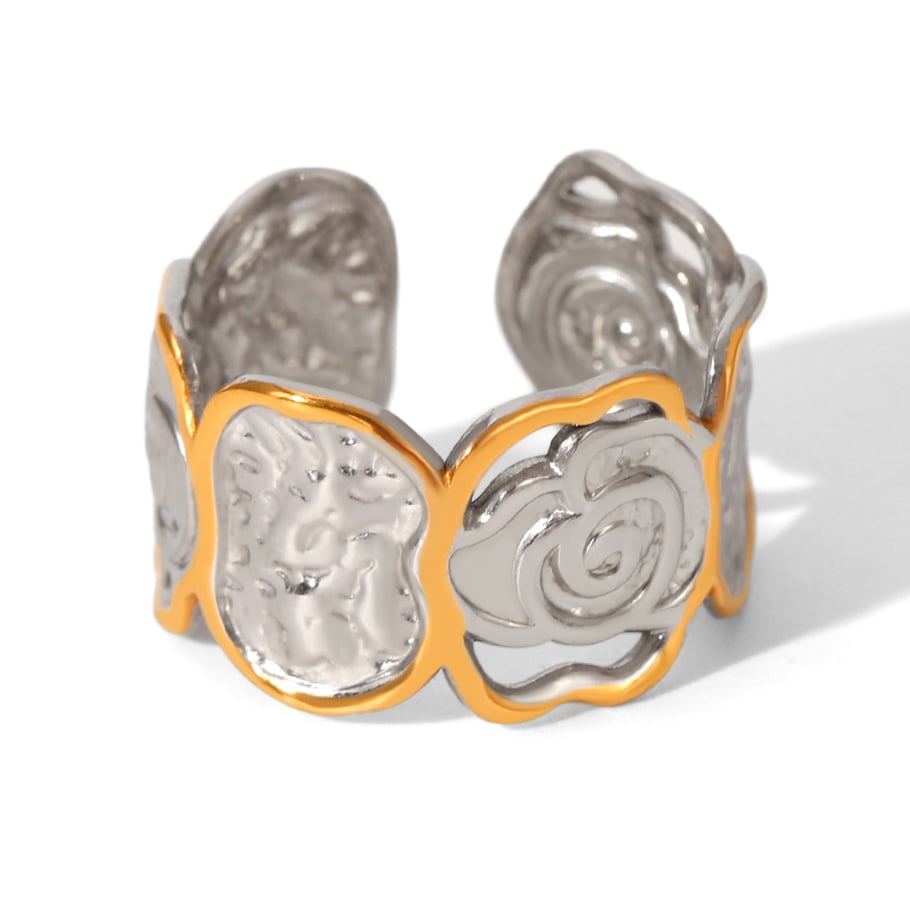 1 Piece Retro Rose Stainless Steel MIxed Color Statement Ring 