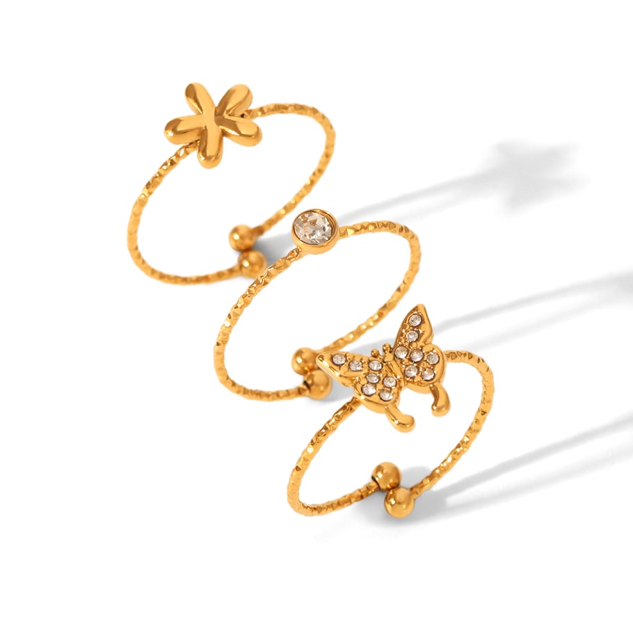 Luxe serie Dagelijkse bloemen roestvrijstalen zirkonia statement ringen 