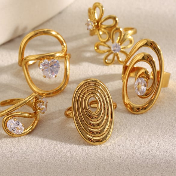 1 Piece Irregular Shape Stainless Steel   Gold Color  Zircon Women's Gemstone Rings 2