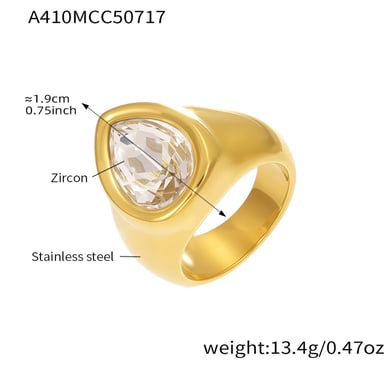 1 Piece Romantic Droplet Stainless Steel Gold Color Zircon Women's Gemstone Rings h5 