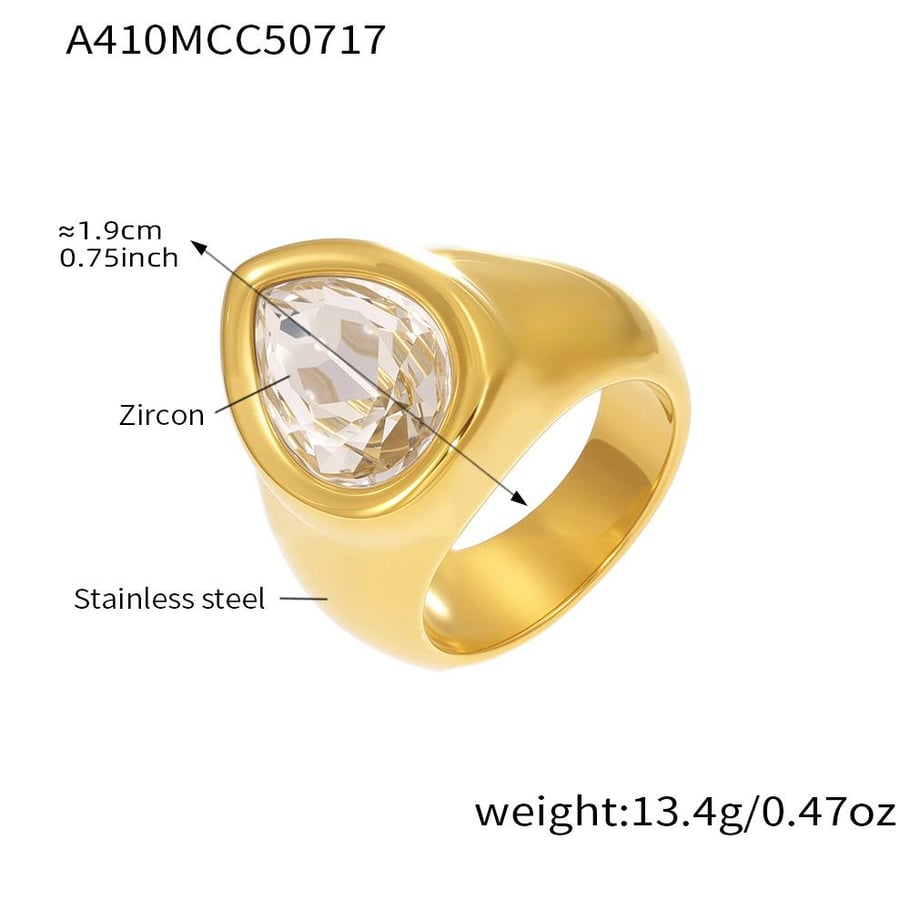 1 Piece Romantic Droplet Stainless Steel Gold Color Zircon Women's Gemstone Rings 