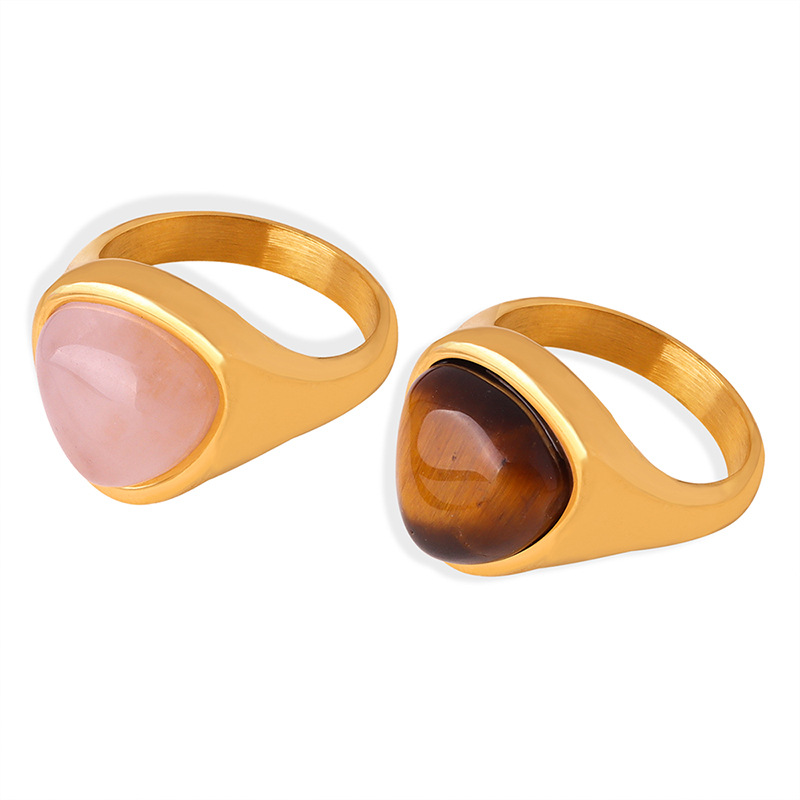 1 Stück Dreieck Naturstein Edelstahl Gold Farbe Damen Edelstein Ringe Bild5
