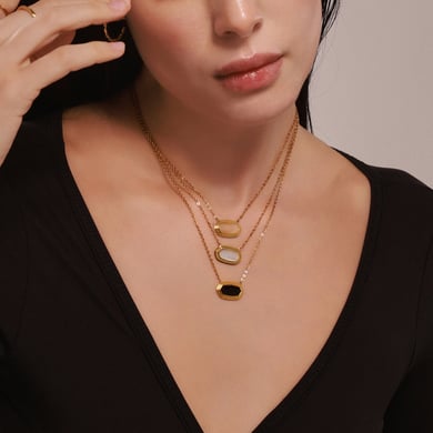 1 Stück Elegante Sechseck Edelstahl Gold Farbe Naturstein Damen Anhänger Halsketten h5 Bild5