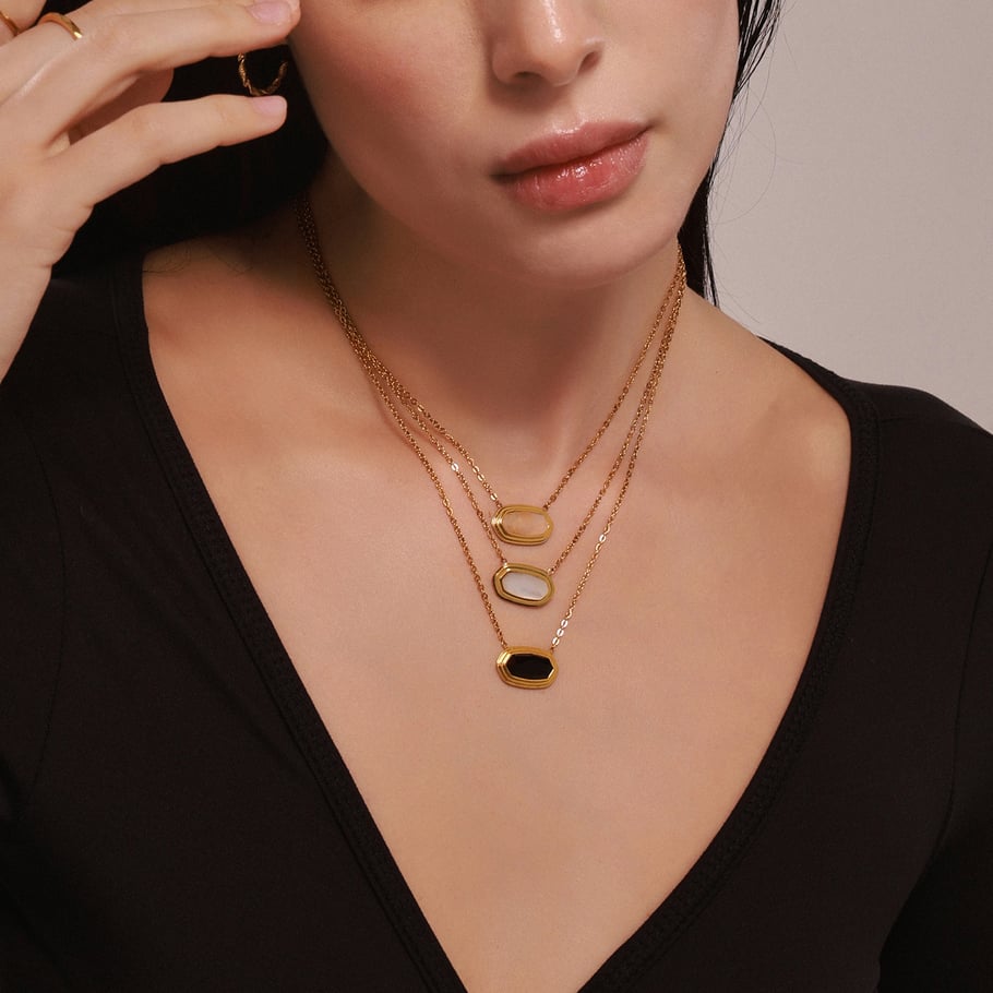 1 Stück Elegante Sechseck Edelstahl Gold Farbe Naturstein Damen Anhänger Halsketten Bild5