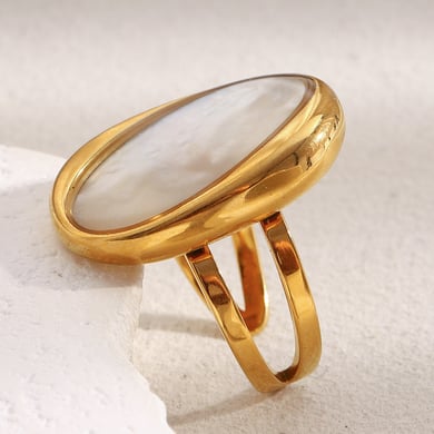 Anillos llamativos de concha de color dorado, de acero inoxidable ovalado retro, de 1 pieza h5 Imagen8