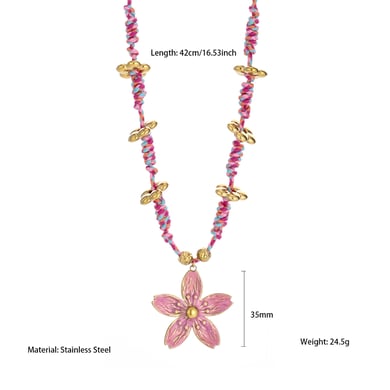 1 Piece Flower Hand-woven Rope Stainless Steel Gold Color Women's Pendant Necklaces h5 Picture2