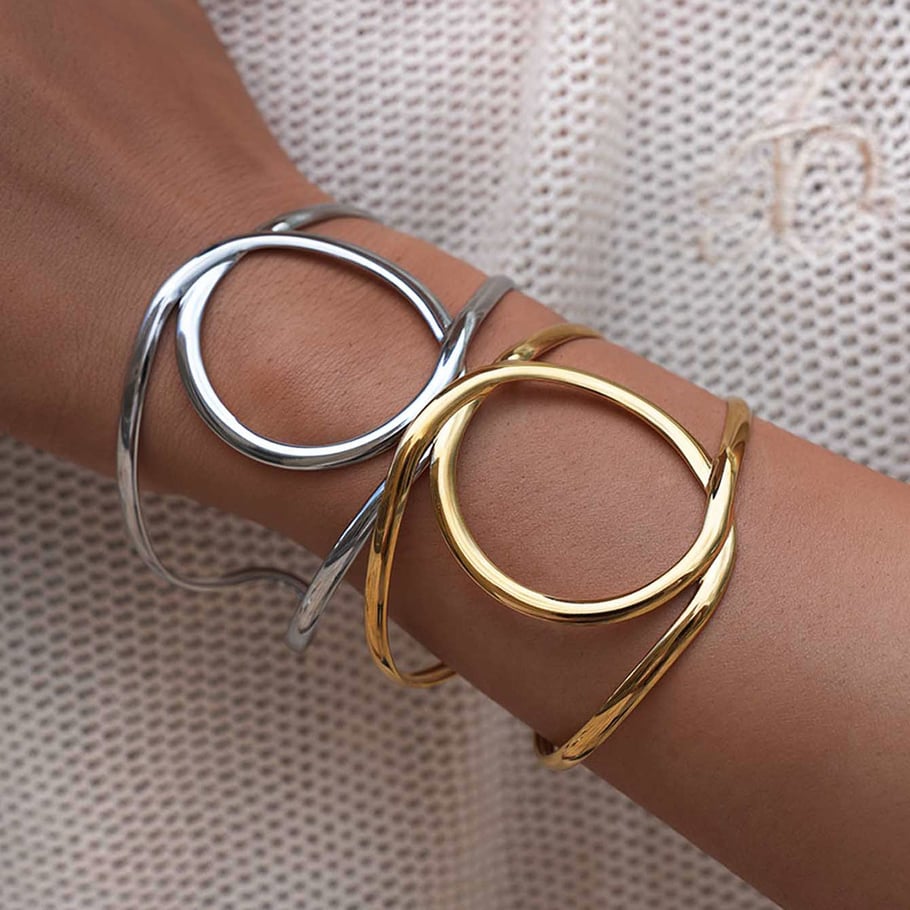 1 pulsera de acero inoxidable para mujer con forma irregular natural y sencilla Imagen5