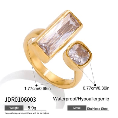 Anillos llamativos de acero inoxidable en color dorado con forma rectangular brillante de 1 pieza h5 Imagen2