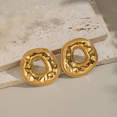 1 Pair Round Hammer Pattern Stainless Steel Stud Earrings h5 Picture3