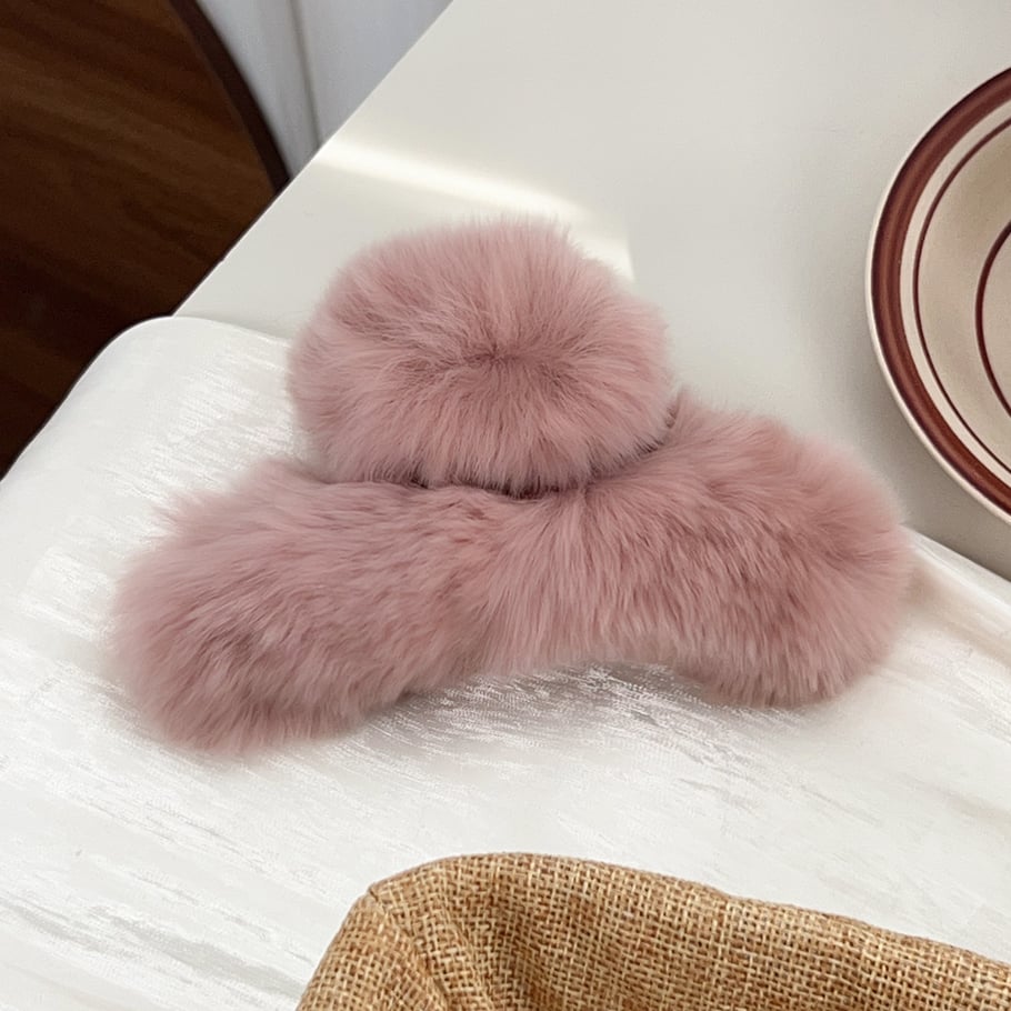1 pezzo semplice carino super morbido peluche tinta unita fermagli per capelli da donna 