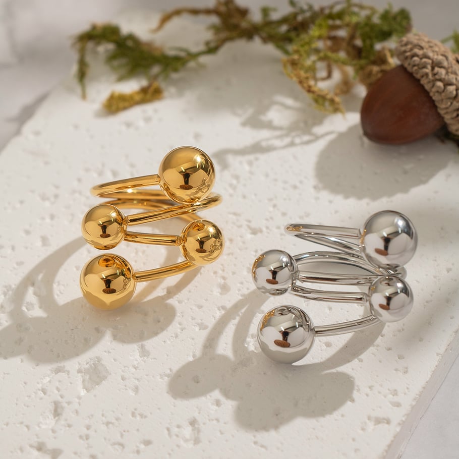 Anello con dichiarazione color oro in acciaio inossidabile a forma di palla da 1 pezzo Immagine2