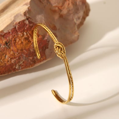 Pulsera de acero inoxidable color dorado con forma de giro de 1 pieza h5 Imagen4