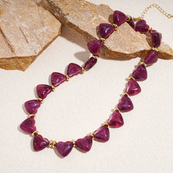 1 Piece Romantic Heart Acrylic Beaded Necklace 2