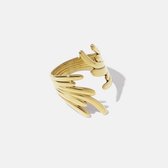 1 Piece Wings Shape Stainless Steel Gold Color Statement Ring
