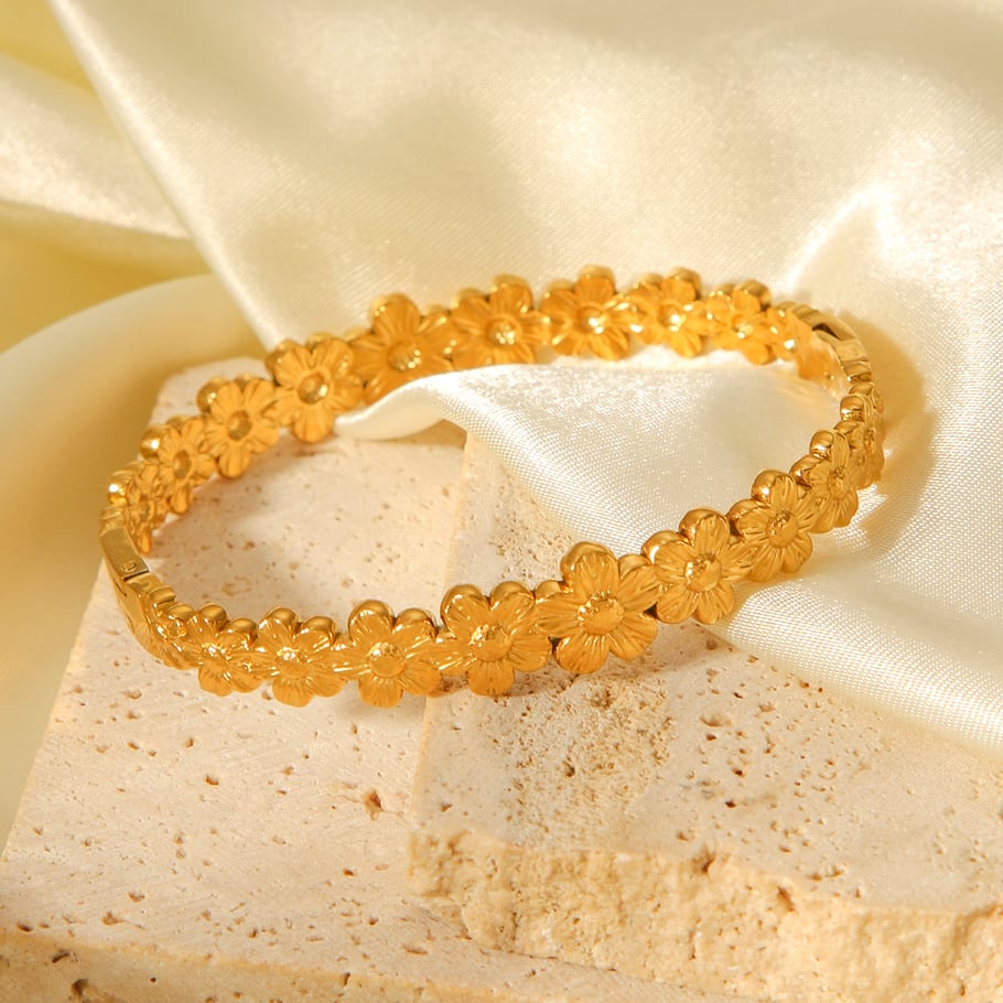 1 Piece Simple  Daily Flower Stainless Steel  Gold Color  Women's Bangles Picture7