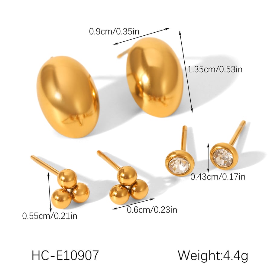 1 set di orecchini a bottone da donna in acciaio inossidabile color oro con forma irregolare Immagine2