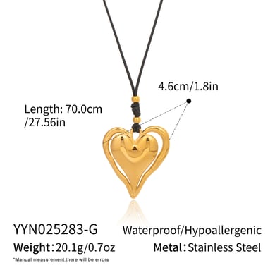 Collana con ciondolo a forma di cuore in acciaio inossidabile color oro, 1 pezzo h5 