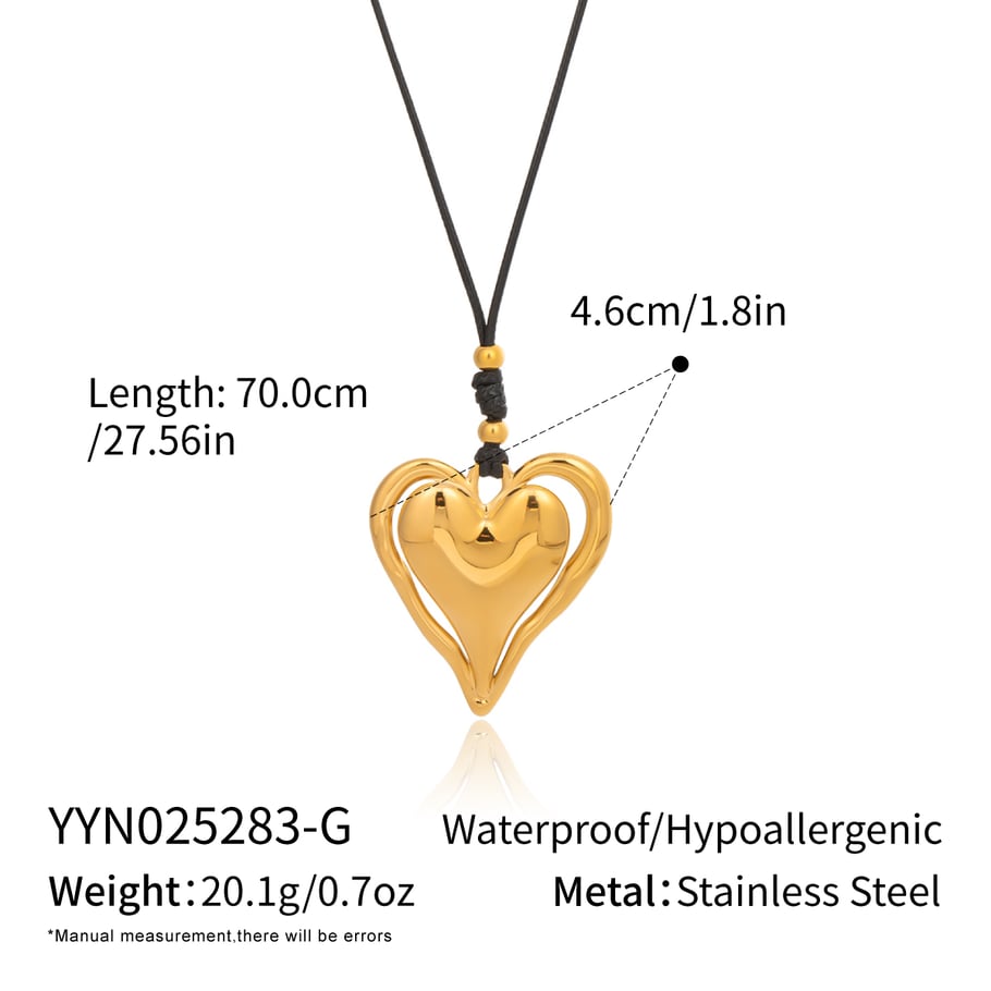 Collana con ciondolo a forma di cuore in acciaio inossidabile color oro, 1 pezzo 