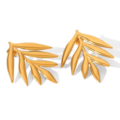 1 Pair Simple Leaf Stainless Steel  Gold Color  Women's Stud Earrings h5 