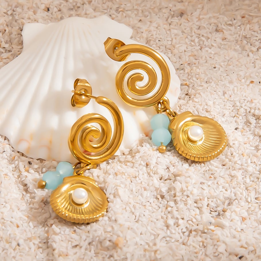 1 Pair Luxurious Shell Stainless Steel  Women's Drop Earrings Picture5