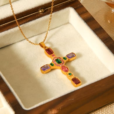 1 Piece Daily Cross Stainless Steel   Gold Color Women's Pendant Necklaces h5 Picture4