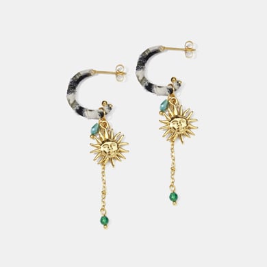1 Pair Sun Stainless Steel Leopard Fabric Gold Color Dangle Earrings h5 Picture2