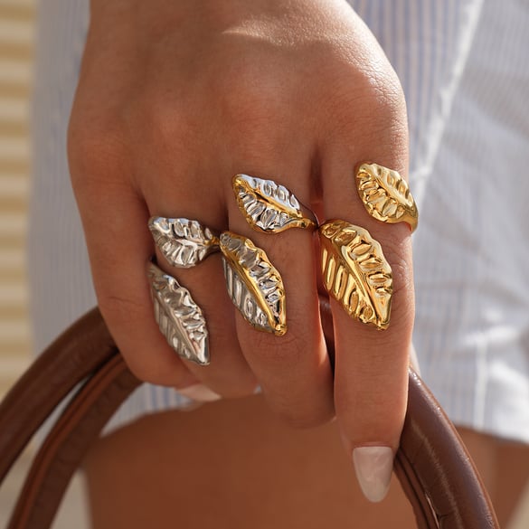 1 Piece Simple Series Natural Leaf Stainless Steel  Women's Statement Rings 2