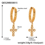 Q032-Golden Cross Zircon Earrings Picture3