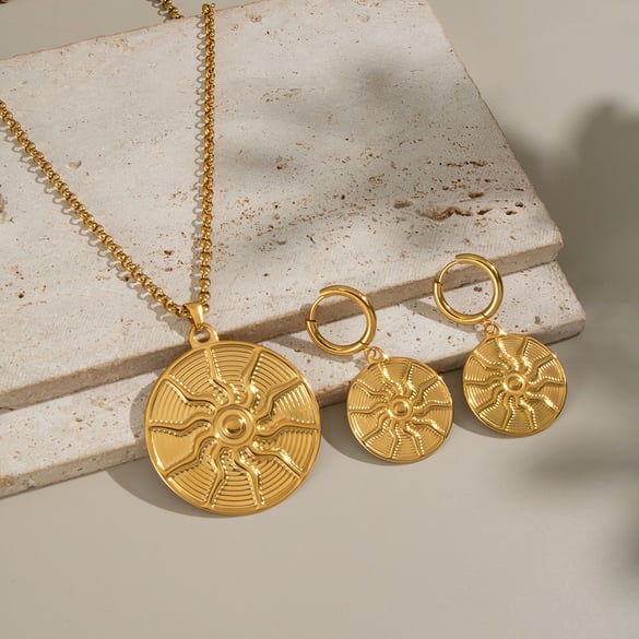 Sun Stainless Steel Gold Color Necklace Set 2