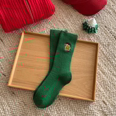 1 paire de chaussettes mi-mollet brodées de Noël en coton pour femme h5 