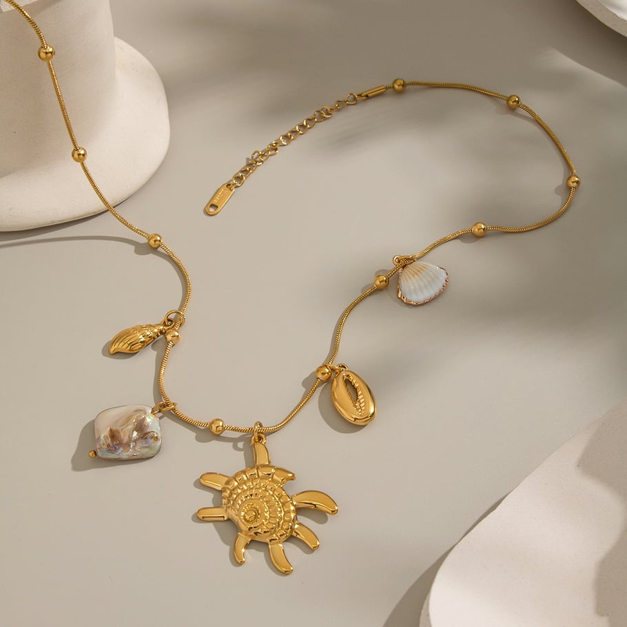 Collier pendentif en acier inoxydable couleur or en forme de coquillage, 1 pièce Image4