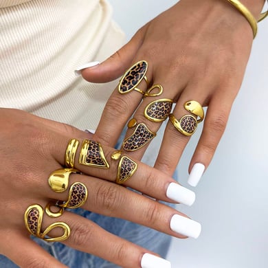 1 Piece Retro Irregular Shape Leopard Print Stainless Steel Women's Statement Rings h5 Picture4