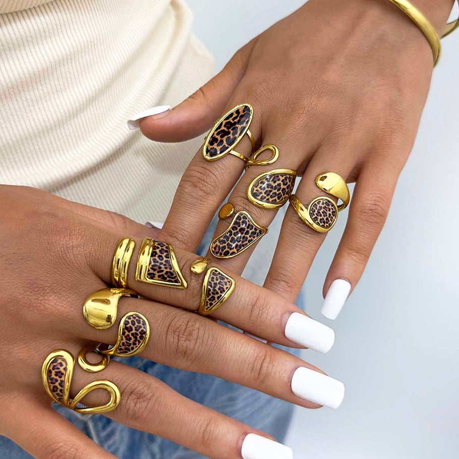 1 Piece Retro Irregular Shape Leopard Print Stainless Steel Women's Statement Rings Picture4