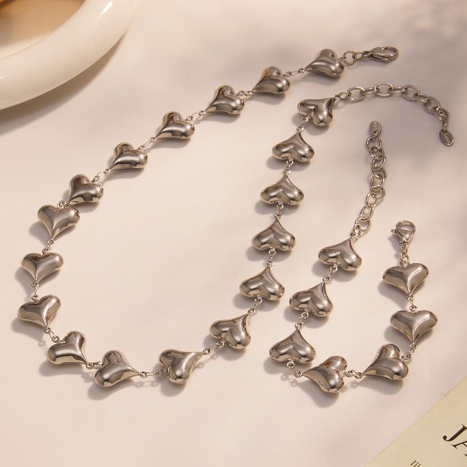Romantic Heart Stainless Steel Gold Color Women's Jewelry Sets Picture5