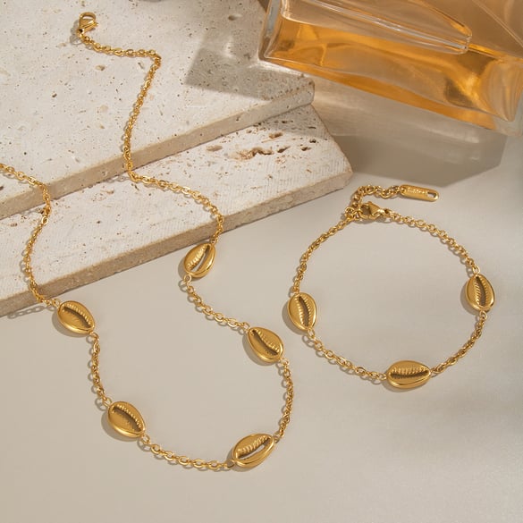 Casual Conch Stainless Steel Gold Color Women's Jewelry Sets 2