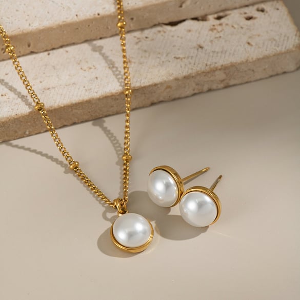 Daily Circle Stainless Steel Gold Color Women's Jewelry Sets 2
